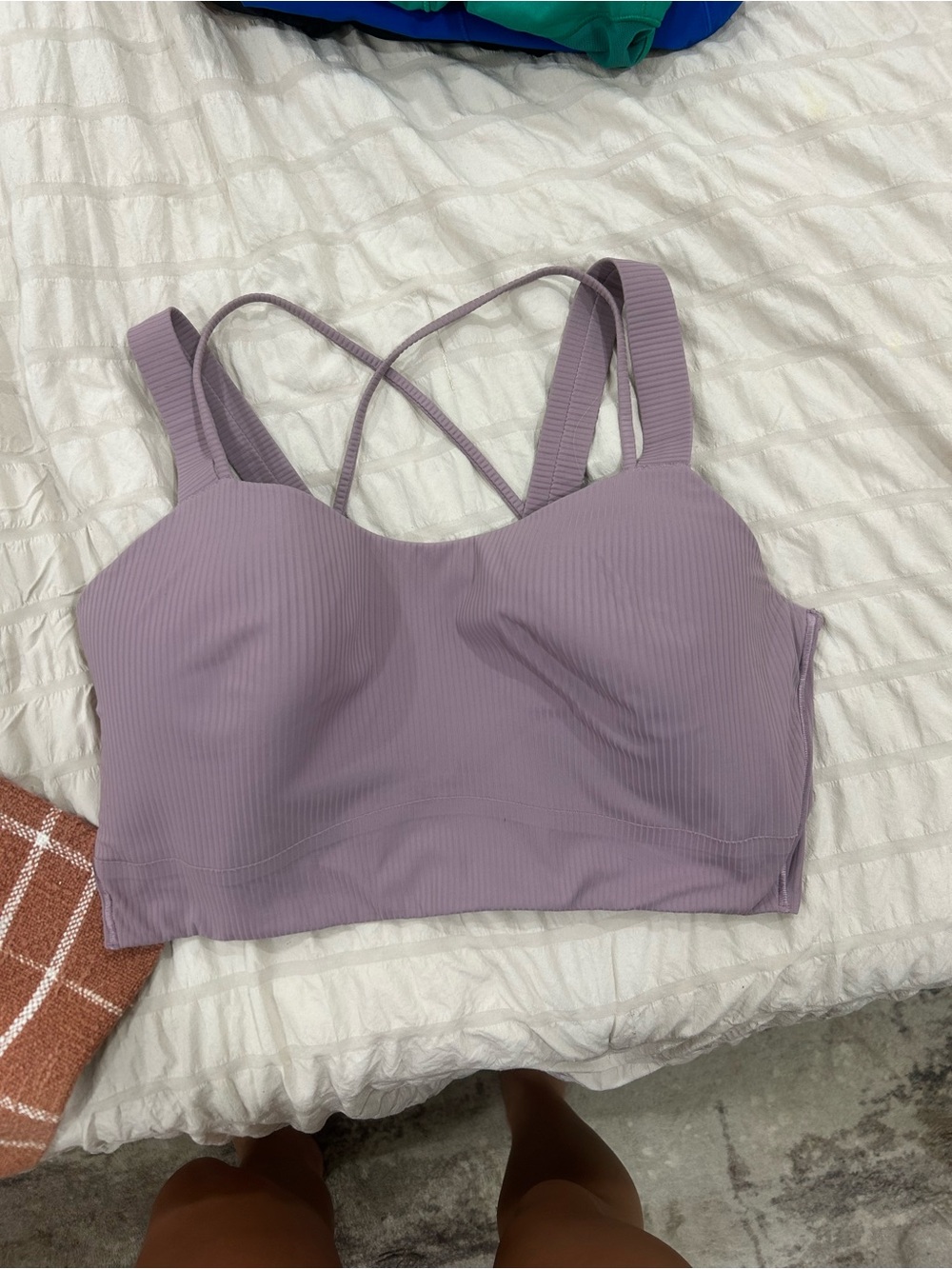 Ribbed Lavender sports bra  with Cross-Back Straps
